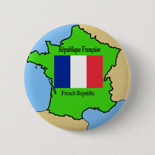 Flag and Map of France 6 Cm Round Badge