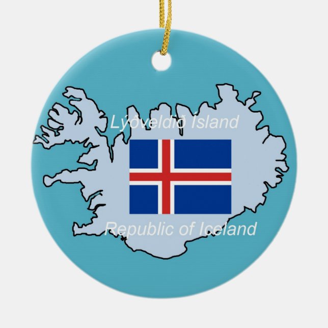 Flag and Map of Iceland Ceramic Tree Decoration (Front)