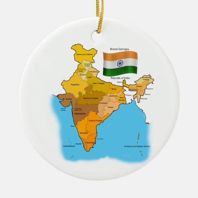 Flag and Map of India Ceramic Tree Decoration (Front)