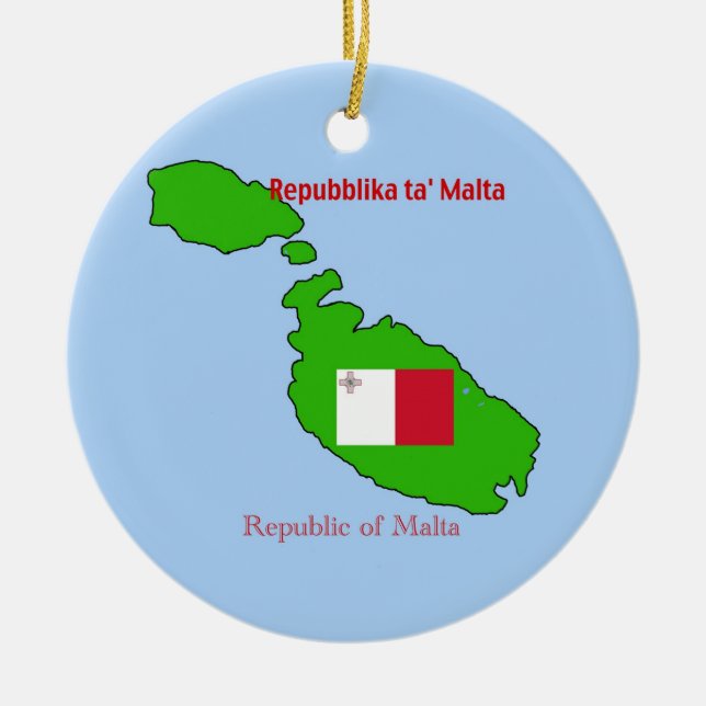Flag and Map of Malta Ceramic Tree Decoration (Front)