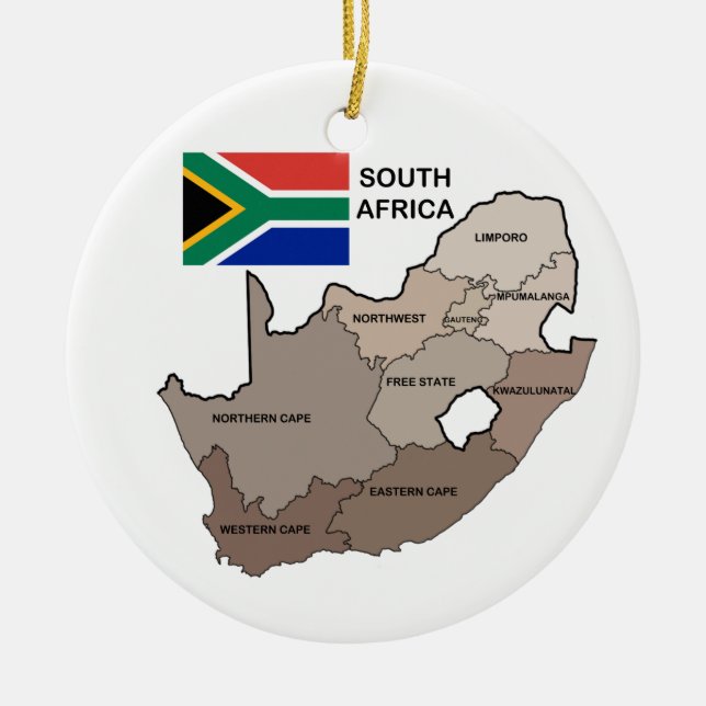 Flag and Map of South Africa Ceramic Tree Decoration (Front)