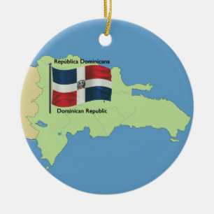 Flag and Map of the Dominican Republic Ceramic Tree Decoration