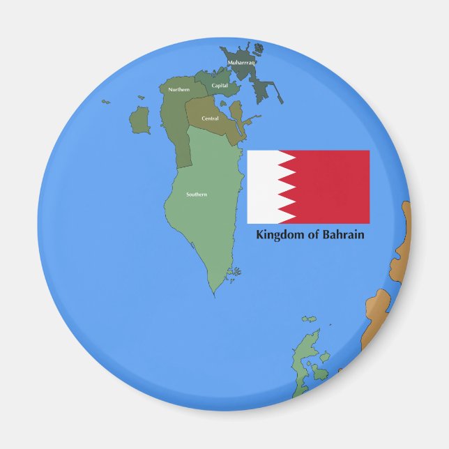 Flag and Map of the Kingdom of Bahrain Magnet (Front)