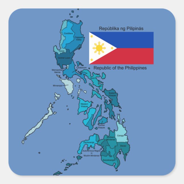 Flag and Map of the Philippines Square Sticker (Front)