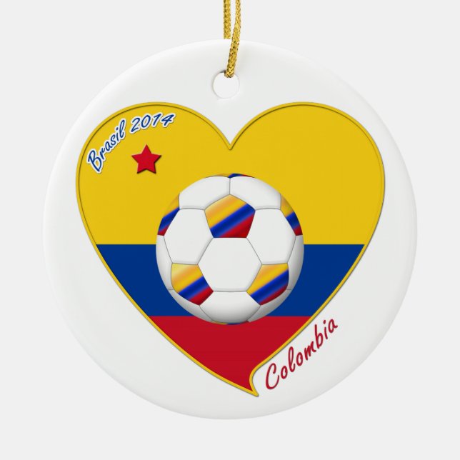 Flag and national team of COLOMBIA SOCCER 2014 Ceramic Tree Decoration (Front)