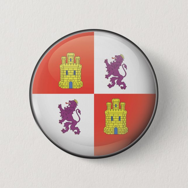 Flag and shield of Castilla and Leon 6 Cm Round Badge (Front)