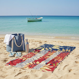 Flag and sunflowers beach towel