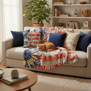 Flag and sunflowers fleece blanket