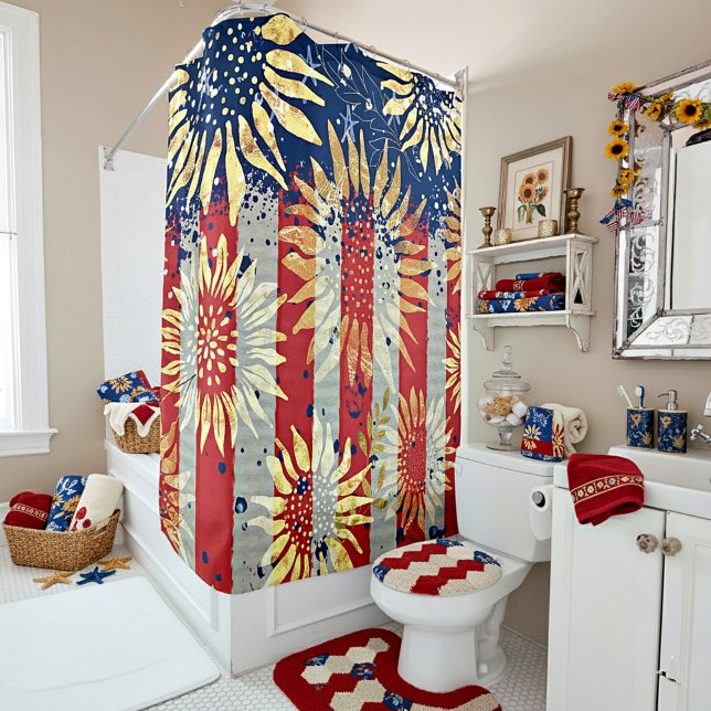 Flag and sunflowers shower curtain (Creator Uploaded)
