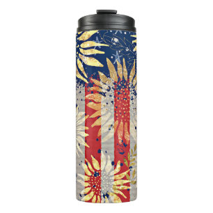 Flag and sunflowers thermal tumbler