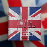 Flag and Symbols of Great Britain ID154 Tile<br><div class="desc">This patriotic design features the flag of Great Britain overlaying images of Big Ben,  London Bridge,  and a double-decker trolley bus...  all with a modern,  distressed effect.</div>