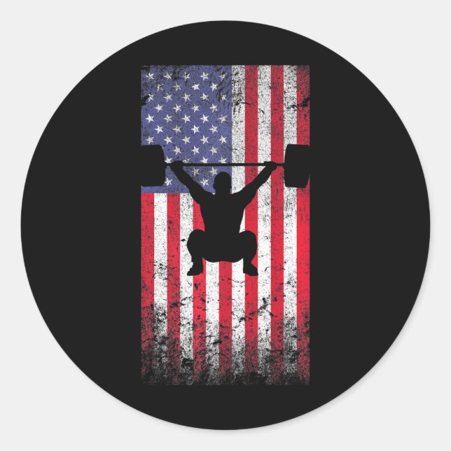 Flag Barbell Weightlifting Snatch Lifting Classic Round Sticker (Front)