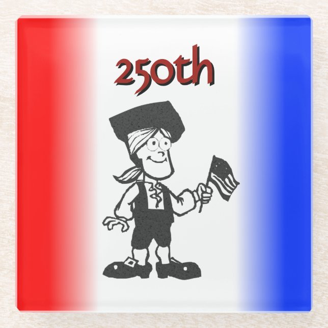 Flag Bearing Colonial Man 250th Glass Coaster (Front)