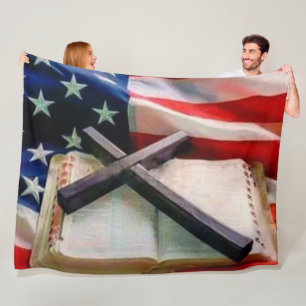 FLAG BIBLE and CROSS Fleece Blanket