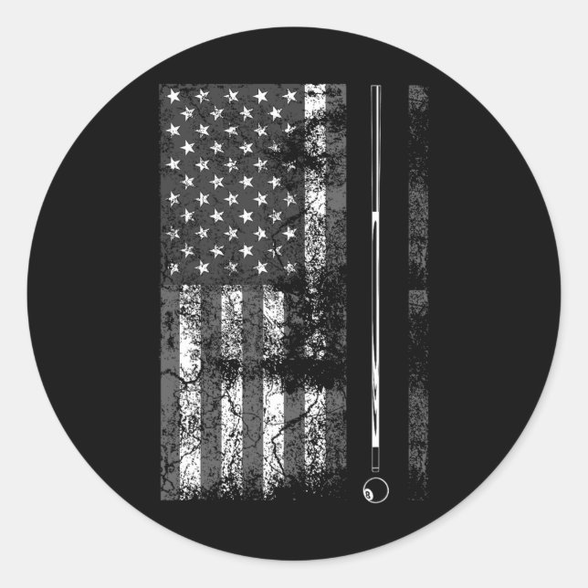 Flag Billiard Stick Cute Table Game Funny Usa Gift Classic Round Sticker (Front)