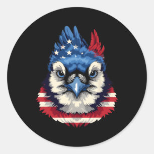 Flag Blue Jay Patriotic Bird Face 4th Of July Classic Round Sticker