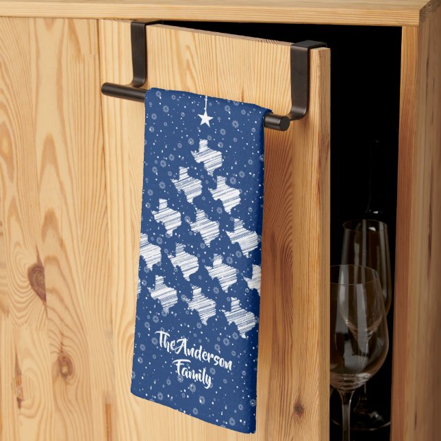 Flag Blue Scribbled Texas Christmas Tree Tea Towel (Thirds Fold)
