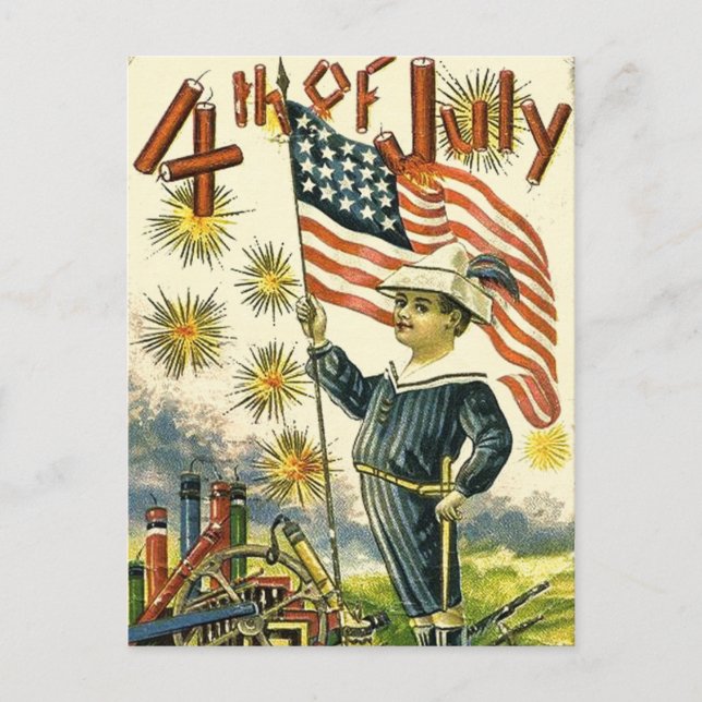 Flag Boy 4th of July Postcard (Front)