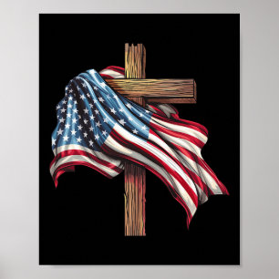Flag Christian Cross Jesus 4th Of July Men Women  Poster