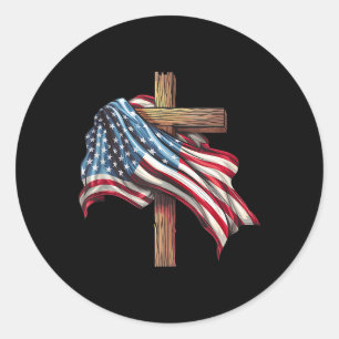 Flag Christian Cross Jesus 4th Of July Patriotic Classic Round Sticker