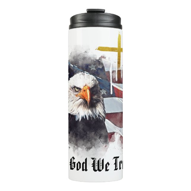 *~* Flag Christian Patriotic Eagle Gold Cross AP16 Thermal Tumbler (Front)