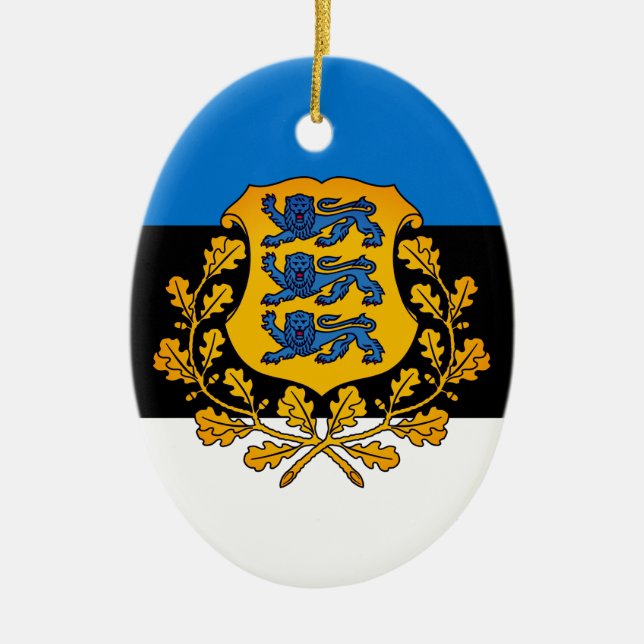 Flag/ coat of arms of Estonia Ceramic Tree Decoration (Front)
