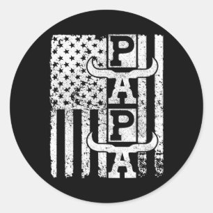 Flag Cowboy Dad Birthday Father Outfit Western Pap Classic Round Sticker