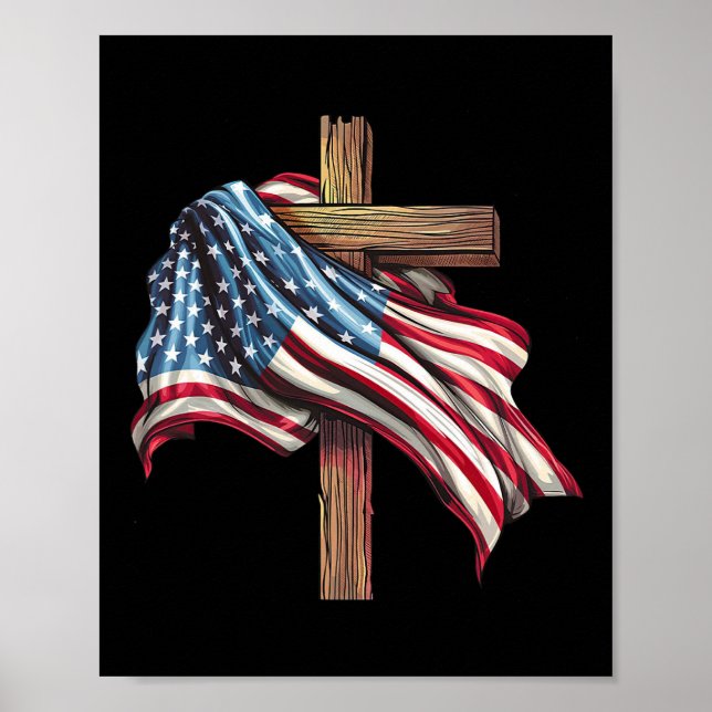 Flag Cross For Patriotic Usa Christians Distressed Poster (Front)