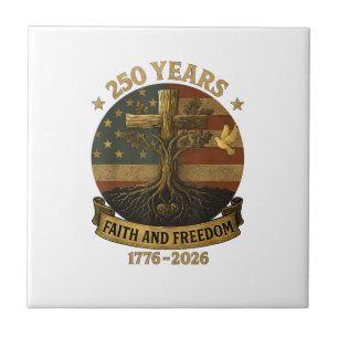 Flag Cross Tree 250 Years Faith and Freedom 1776-2 Tile