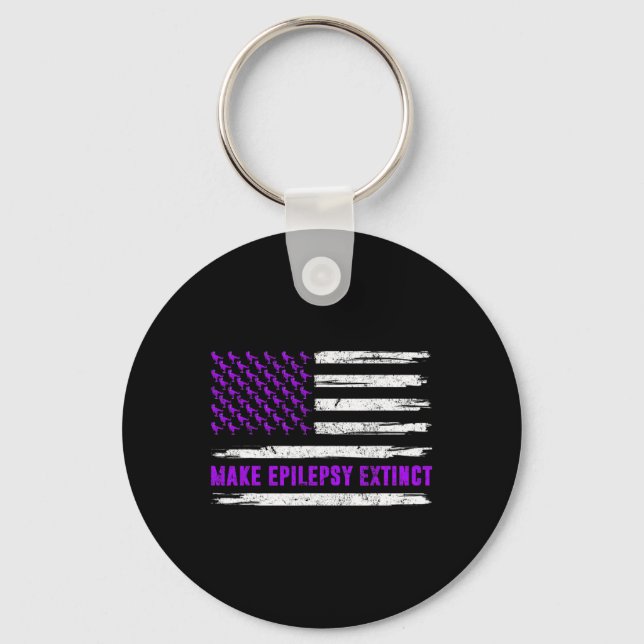 Flag Dinosaur Make Epilepsy Extinct Awareness Kids Key Ring (Front)
