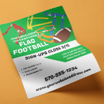 Flag Football League Customisable<br><div class="desc">Promote your flag football league with this easy to personalised flyer. All of the text on this flyer is ready to be customised with your own information. Brightly coloured graphics including a football and flag belts will help to grab their attention.</div>