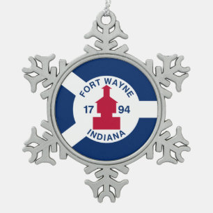 Flag Fort Wayne, Indiana Snowflake Pewter Christmas Ornament