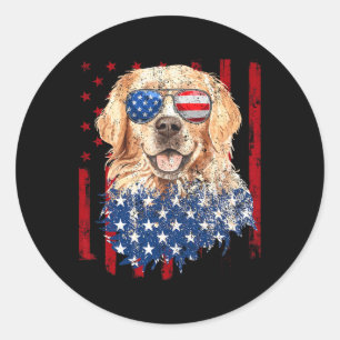 Flag Golden Retriever Usa Retro 4th Of July  Classic Round Sticker