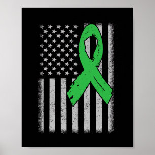 Flag Green Family Ribbon Kidney Disease Awareness  Poster