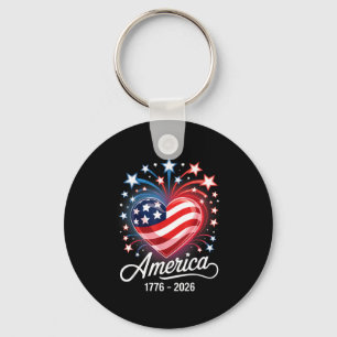 Flag Heart 1776 2026 July 4th 250th Birthday _1 Key Ring