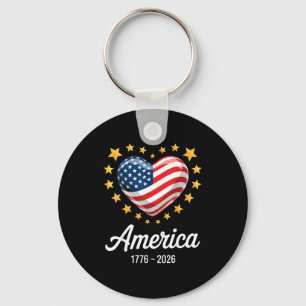 Flag Heart 1776 2026 July 4th 250th Birthday _2 Key Ring