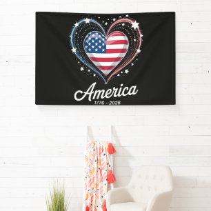 Flag Heart 1776 2026 July 4th 250th Birthday Banner