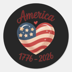 Flag Heart 1776 2026 July 4th 250th Birthday  Classic Round Sticker