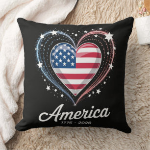 Flag Heart 1776 2026 July 4th 250th Birthday Cushion