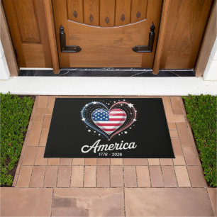 Flag Heart 1776 2026 July 4th 250th Birthday Doormat