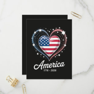 Flag Heart 1776 2026 July 4th 250th Birthday Invitation Postcard