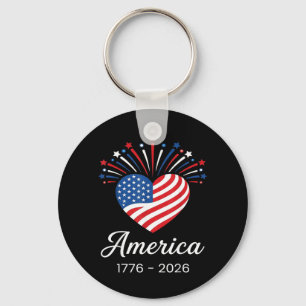 Flag Heart 1776 2026 July 4th 250th Birthday Key Ring