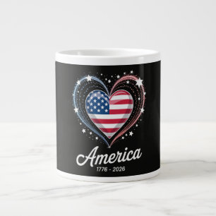 Flag Heart 1776 2026 July 4th 250th Birthday Large Coffee Mug