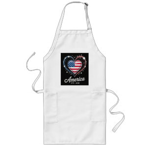 Flag Heart 1776 2026 July 4th 250th Birthday Long Apron