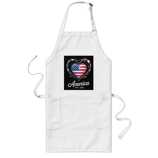 Flag Heart 1776 2026 July 4th 250th Birthday Long Apron (Front)