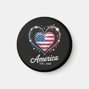 Flag Heart 1776 2026 July 4th 250th Birthday Magnet