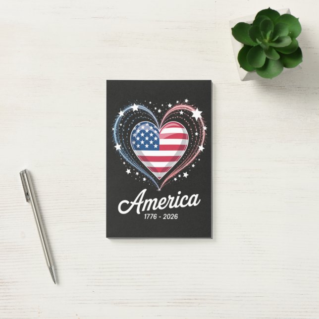 Flag Heart 1776 2026 July 4th 250th Birthday Post-it Notes (Office)