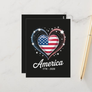 Flag Heart 1776 2026 July 4th 250th Birthday Postcard
