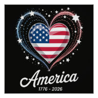 Flag Heart 1776 2026 July 4th 250th Birthday