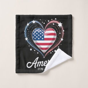Flag Heart 1776 2026 July 4th 250th Birthday Wash Cloth